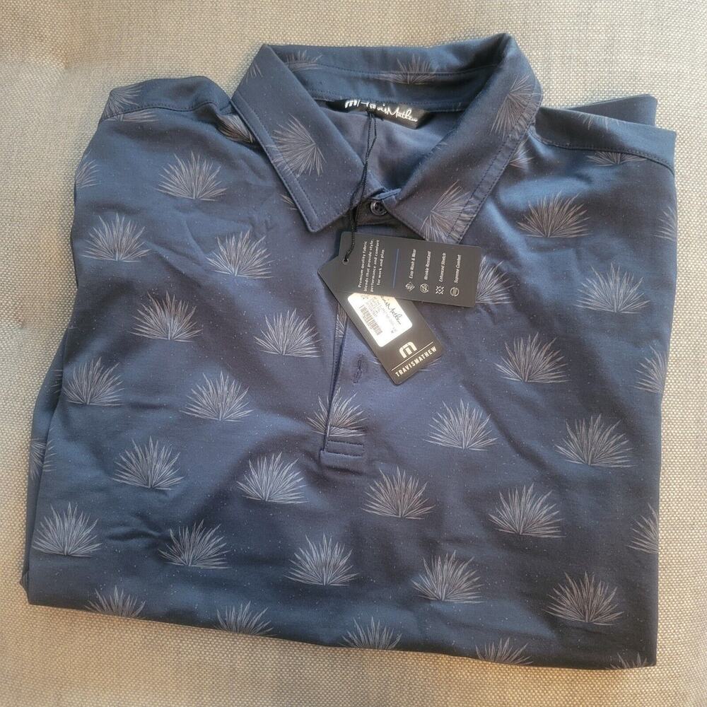 Bnwt Travis Mathew No Logo Polo Golf Shirt Mens Medium At the Buffet Dress Blue